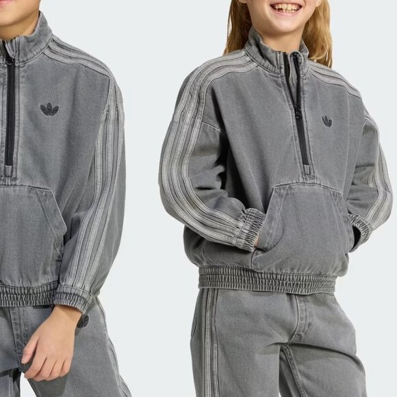 adidas Originals Kids Denim Pants and Jacket Crew Set, Grey Size 2XS (6), Unisex - Picture 8 of 9